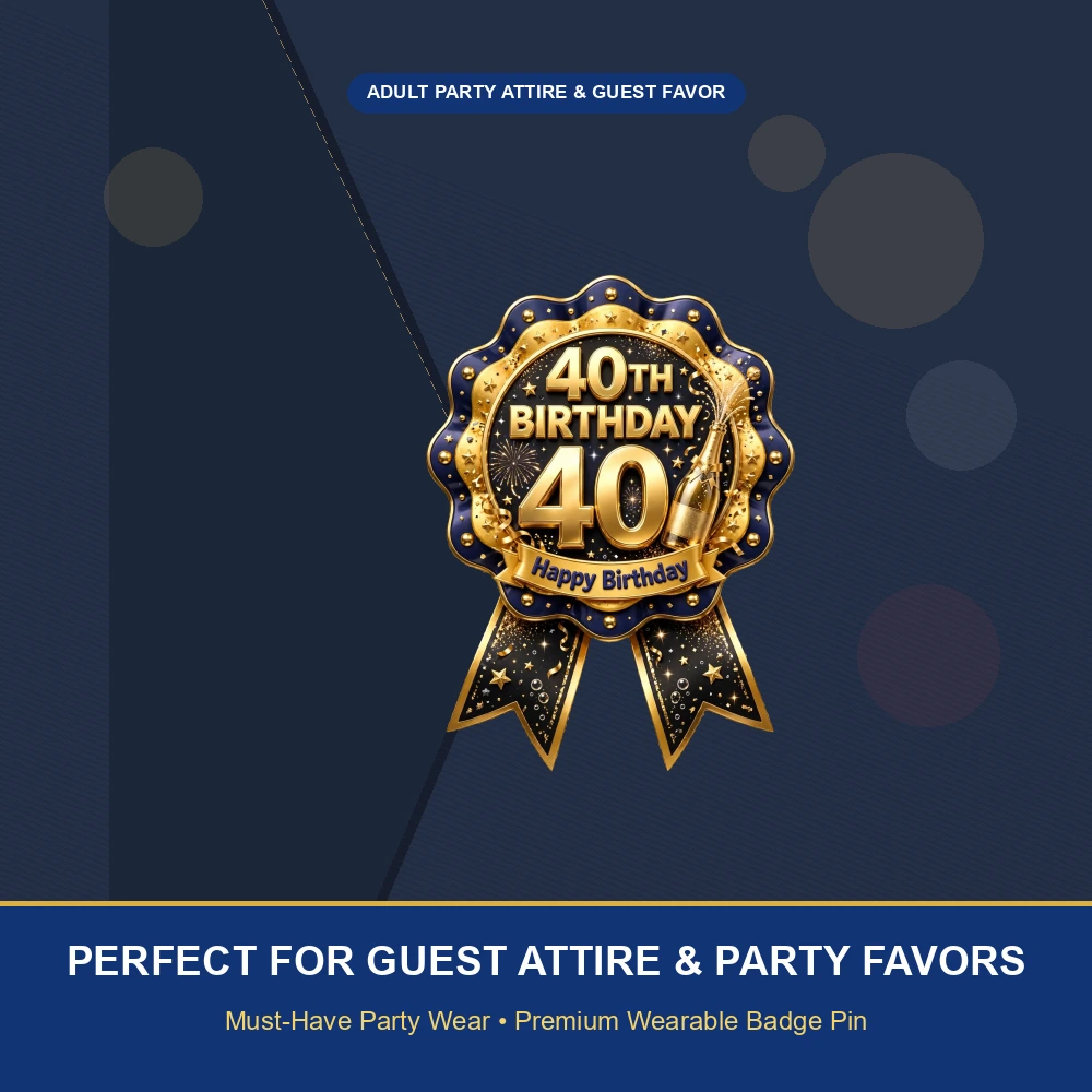 40th Birthday Theme Theme Badges Birthday Party Supplies (PACK OF 16) - 300 GSM Premium Cardstock with Pin (3.7 x 3 Inch) - Premium Party Decor Supply by Party Decor Mall - View 5