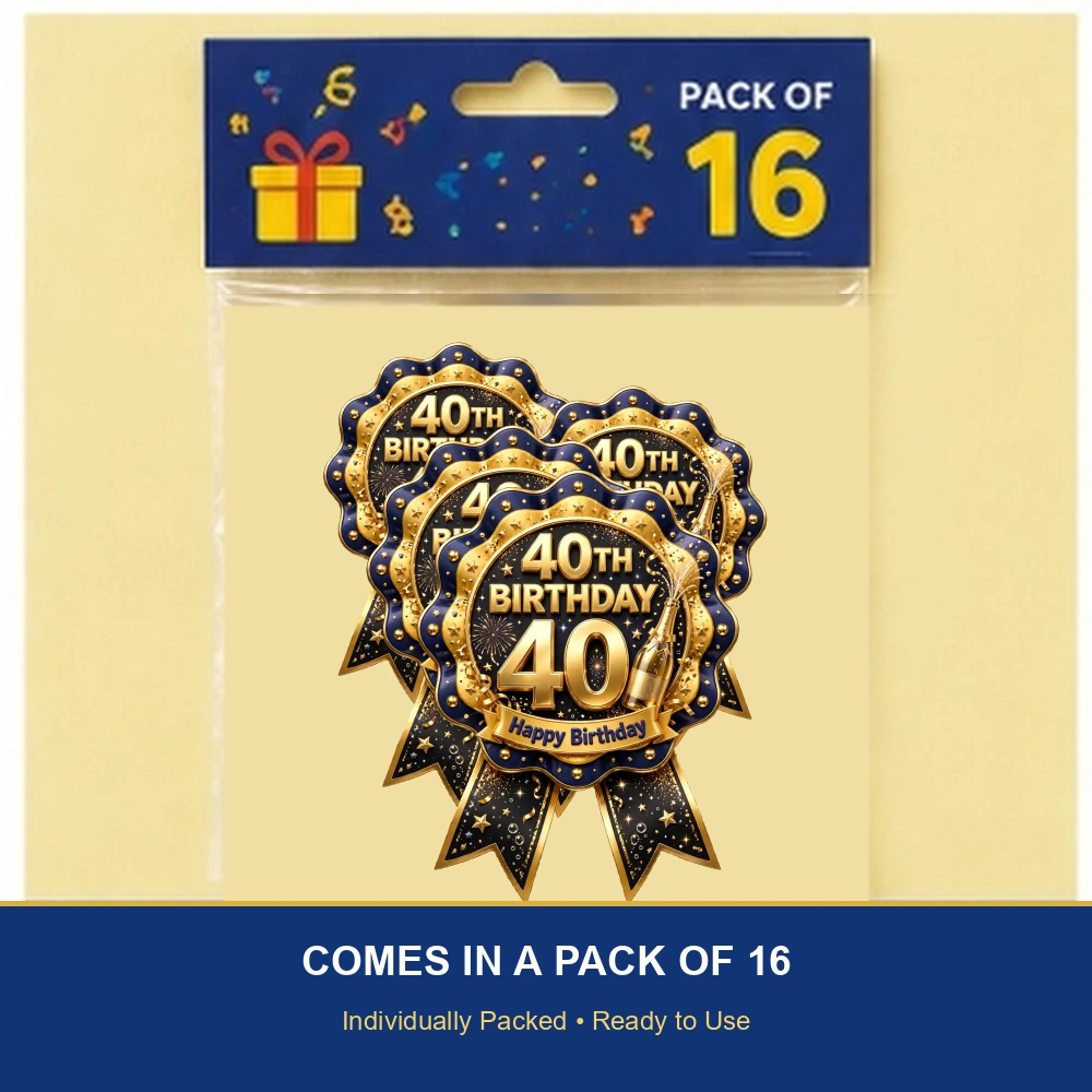 40th Birthday Theme Theme Badges Birthday Party Supplies (PACK OF 16) - 300 GSM Premium Cardstock with Pin (3.7 x 3 Inch) - Premium Party Decor Supply by Party Decor Mall - View 6