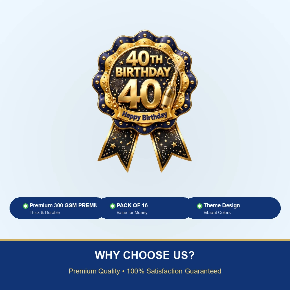 40th Birthday Theme Theme Badges Birthday Party Supplies (PACK OF 16) - 300 GSM Premium Cardstock with Pin (3.7 x 3 Inch) - Premium Party Decor Supply by Party Decor Mall - View 7