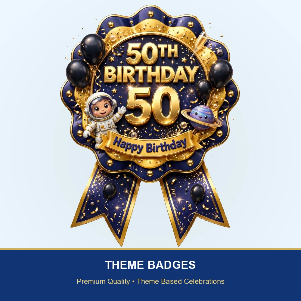 50th Birthday Theme Theme Badges Birthday Party Supplies (PACK OF 16) - 300 GSM Premium Cardstock with Pin (3.7 x 3 Inch) - Premium Party Decor Supply by Party Decor Mall - View 2