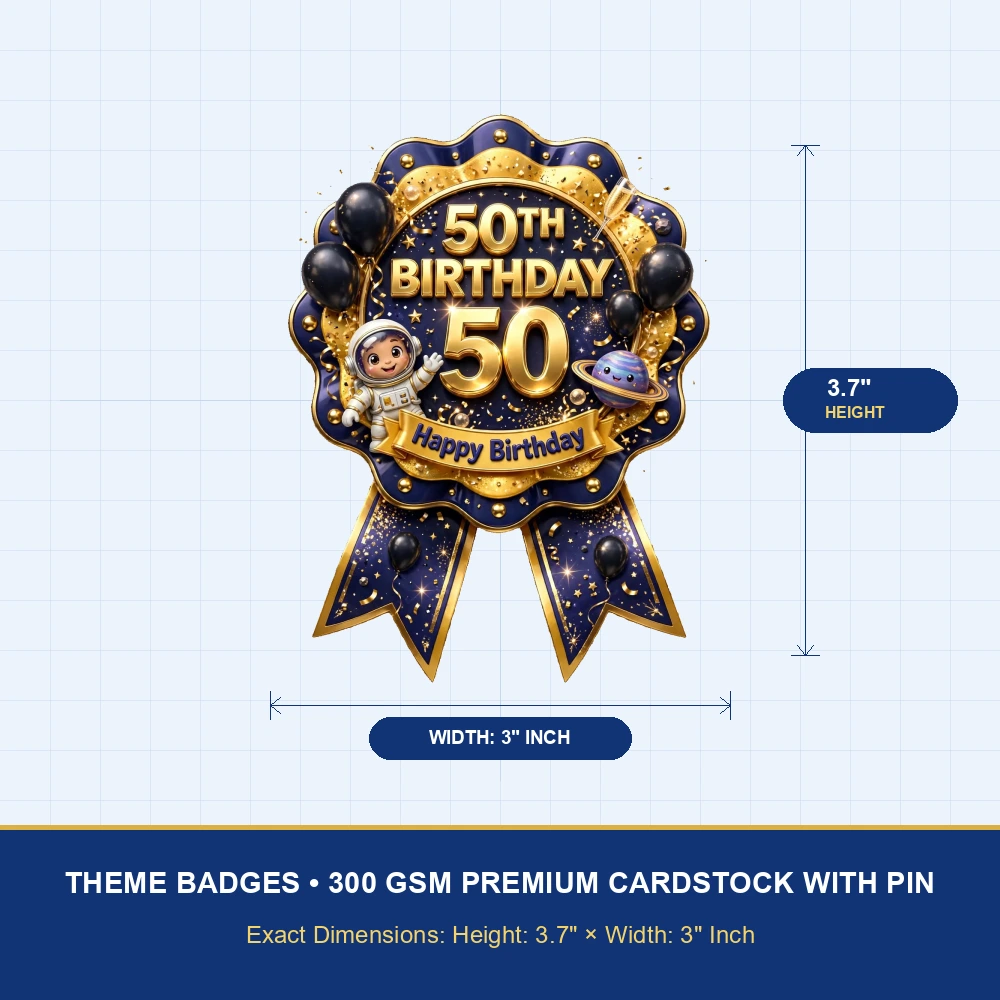 50th Birthday Theme Theme Badges Birthday Party Supplies (PACK OF 16) - 300 GSM Premium Cardstock with Pin (3.7 x 3 Inch) - Premium Party Decor Supply by Party Decor Mall - View 4