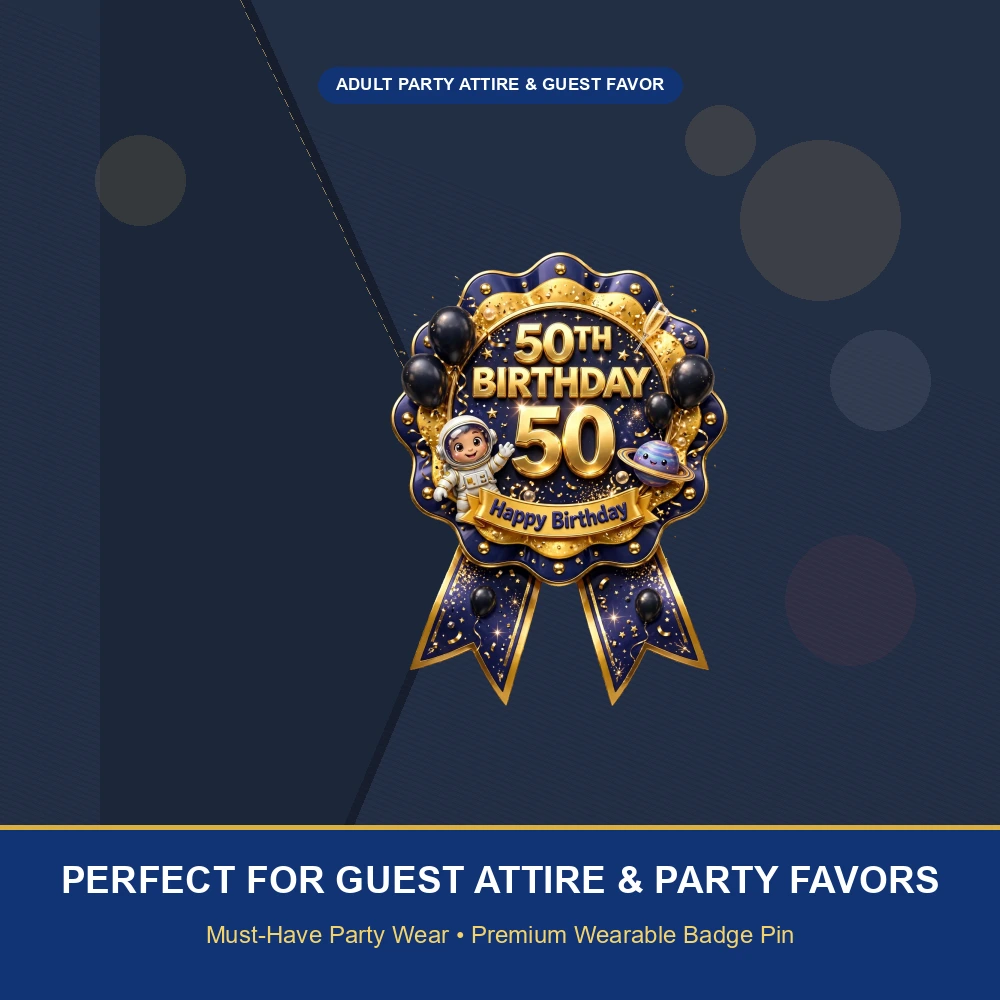 50th Birthday Theme Theme Badges Birthday Party Supplies (PACK OF 16) - 300 GSM Premium Cardstock with Pin (3.7 x 3 Inch) - Premium Party Decor Supply by Party Decor Mall - View 5