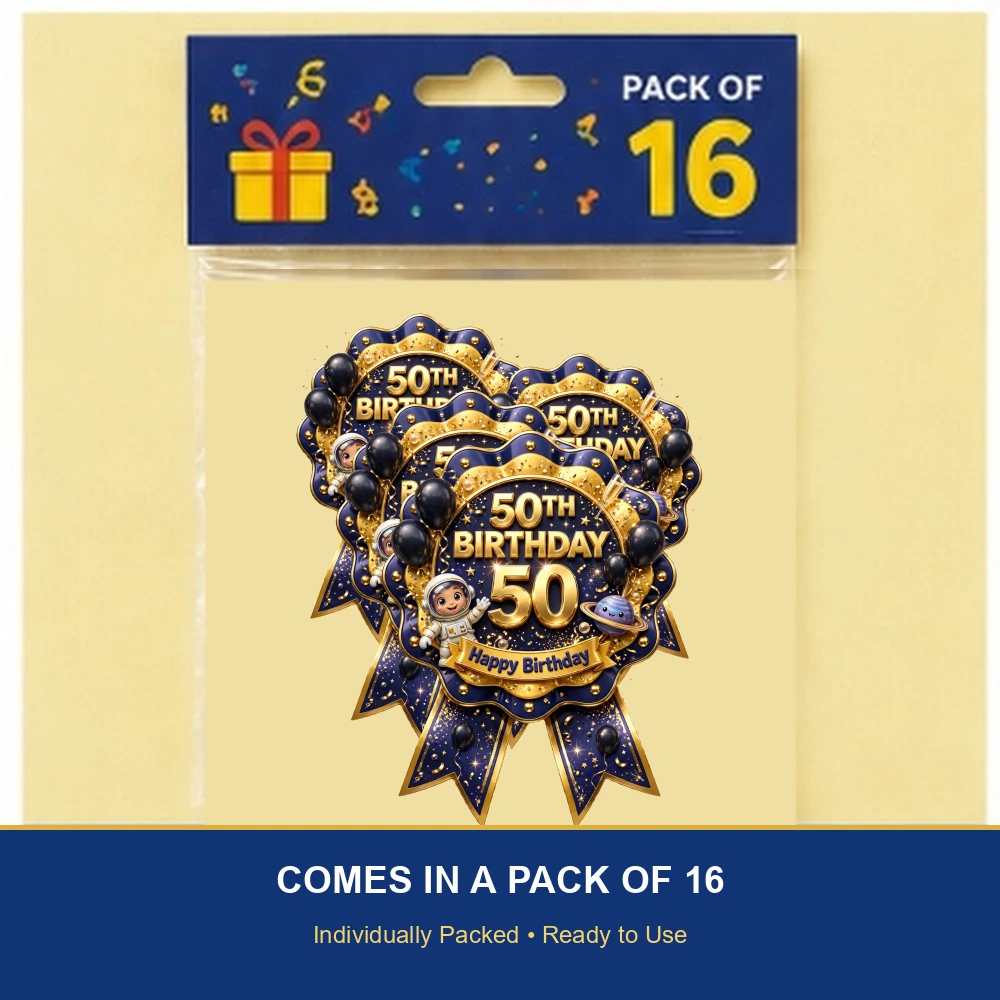 50th Birthday Theme Theme Badges Birthday Party Supplies (PACK OF 16) - 300 GSM Premium Cardstock with Pin (3.7 x 3 Inch) - Premium Party Decor Supply by Party Decor Mall - View 6
