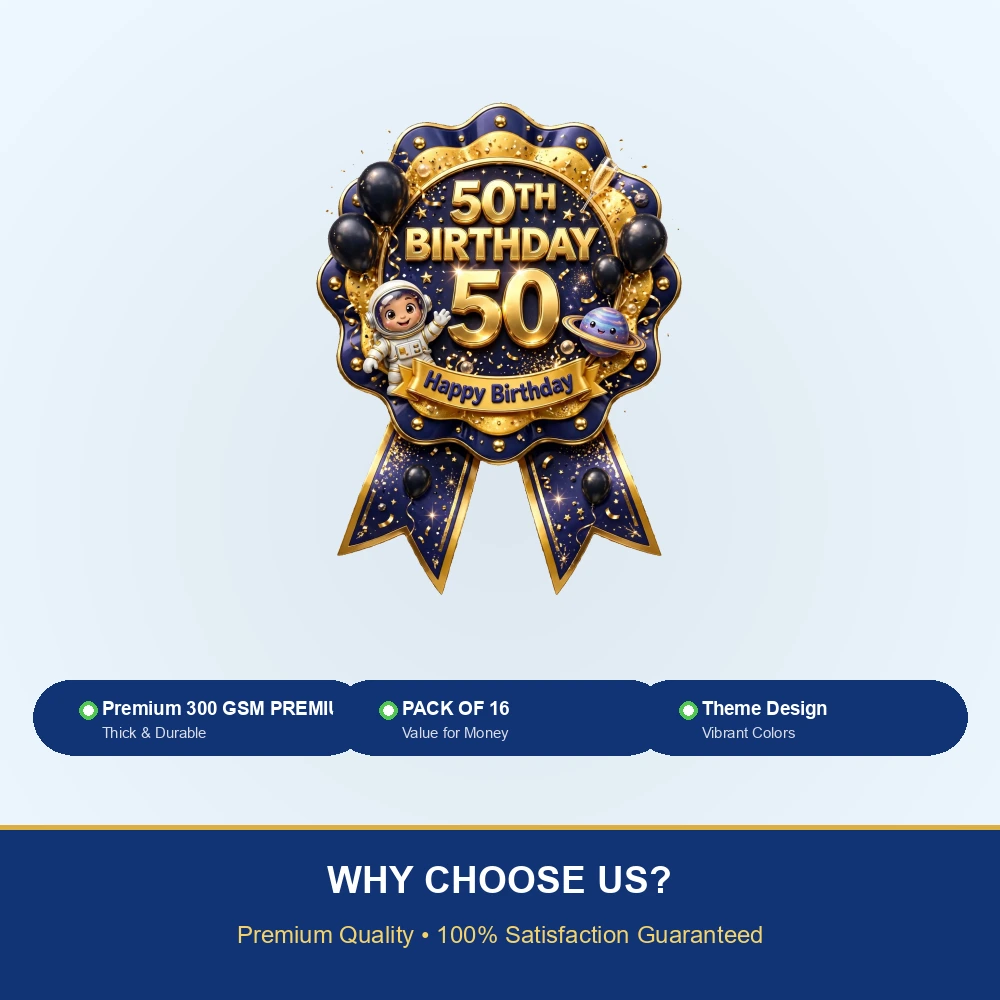 50th Birthday Theme Theme Badges Birthday Party Supplies (PACK OF 16) - 300 GSM Premium Cardstock with Pin (3.7 x 3 Inch) - Premium Party Decor Supply by Party Decor Mall - View 7