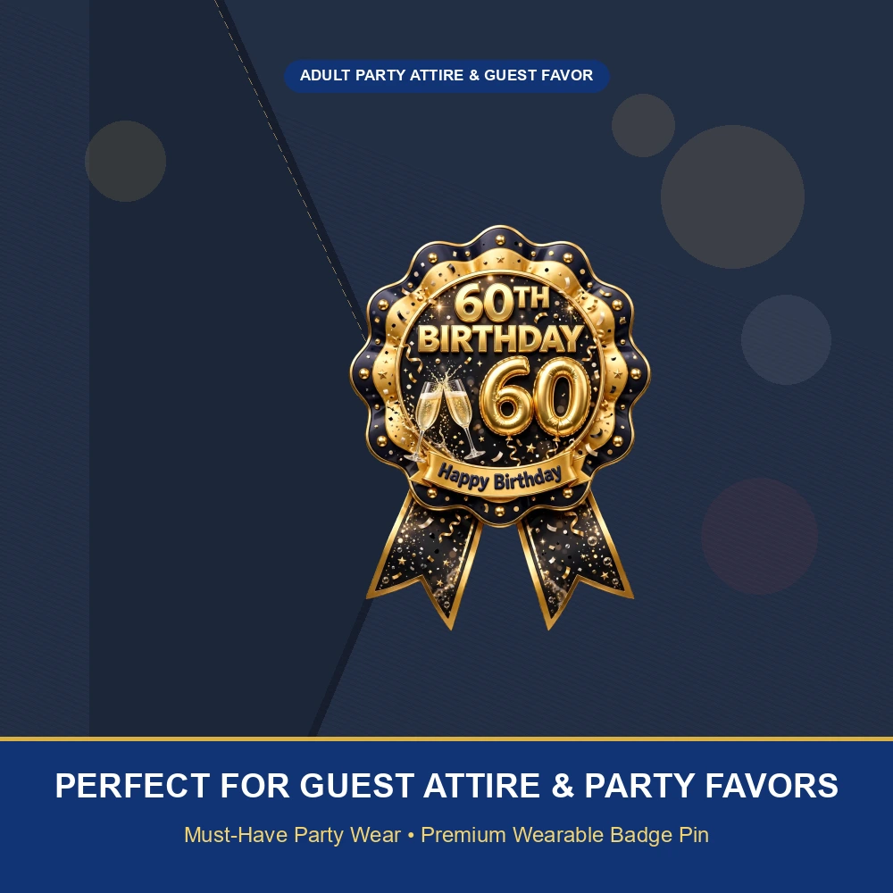 60th Birthday Theme Theme Badges Birthday Party Supplies (PACK OF 16) - 300 GSM Premium Cardstock with Pin (3.7 x 3 Inch) - Premium Party Decor Supply by Party Decor Mall - View 5