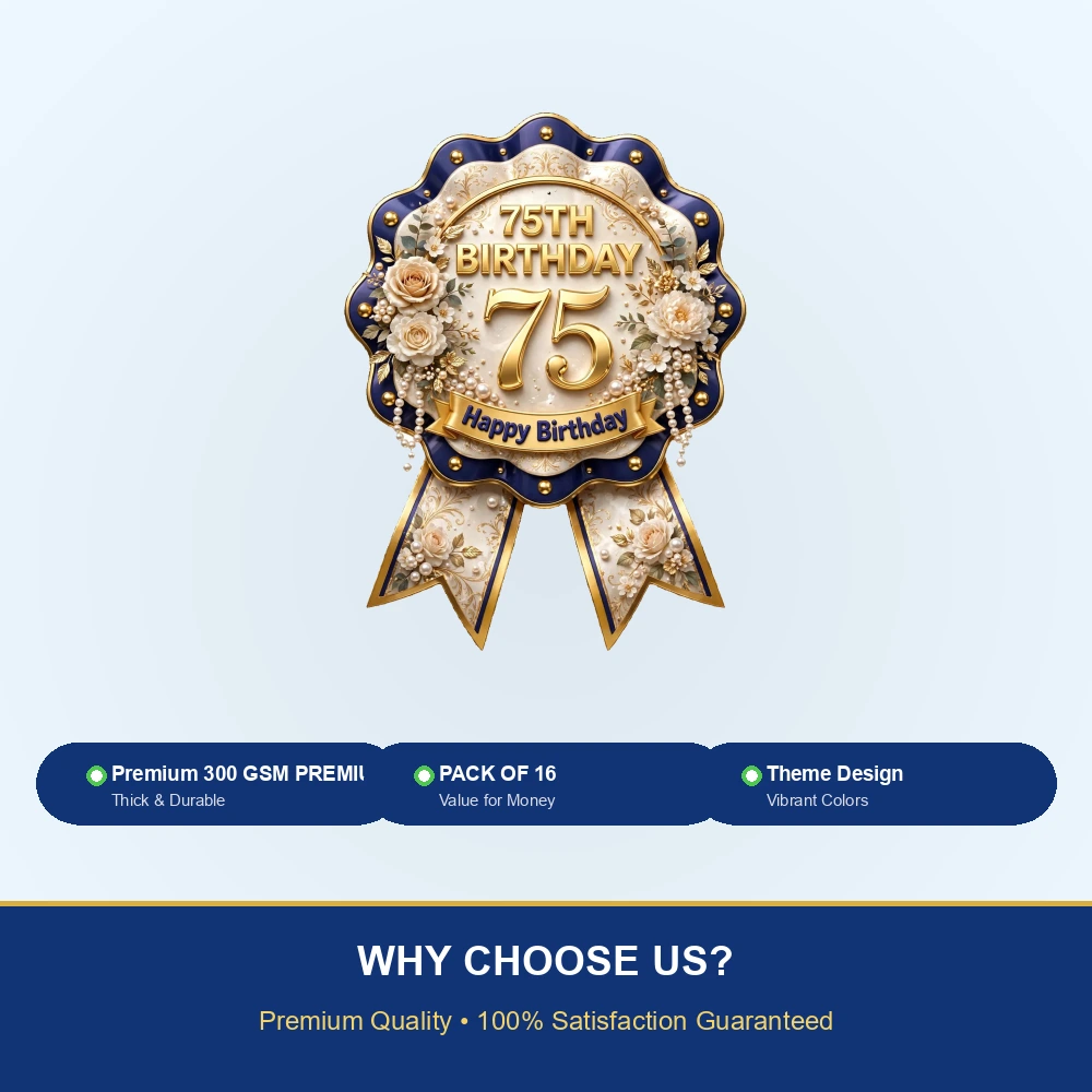 75th Birthday Theme Theme Badges Birthday Party Supplies (PACK OF 16) - 300 GSM Premium Cardstock with Pin (3.7 x 3 Inch) - Premium Party Decor Supply by Party Decor Mall - View 7