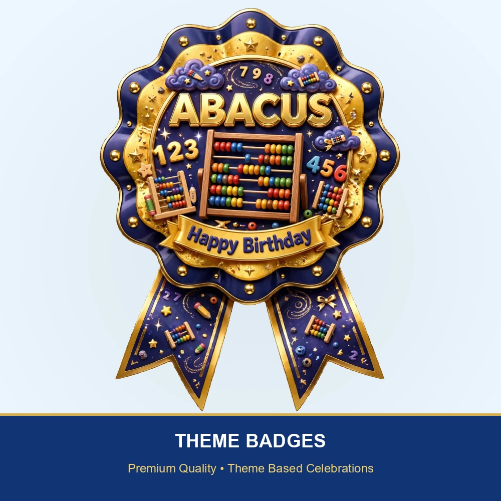 Abacus Theme Theme Badges Birthday Party Supplies (PACK OF 16) - 300 GSM Premium Cardstock with Pin (3.7 x 3 Inch) - Premium Party Decor Supply by Party Decor Mall - View 2