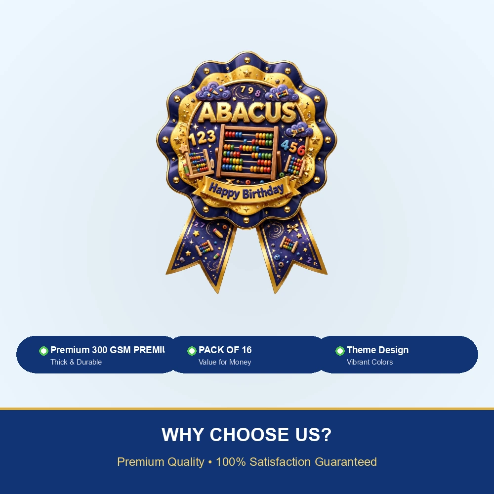 Abacus Theme Theme Badges Birthday Party Supplies (PACK OF 16) - 300 GSM Premium Cardstock with Pin (3.7 x 3 Inch) - Premium Party Decor Supply by Party Decor Mall - View 7