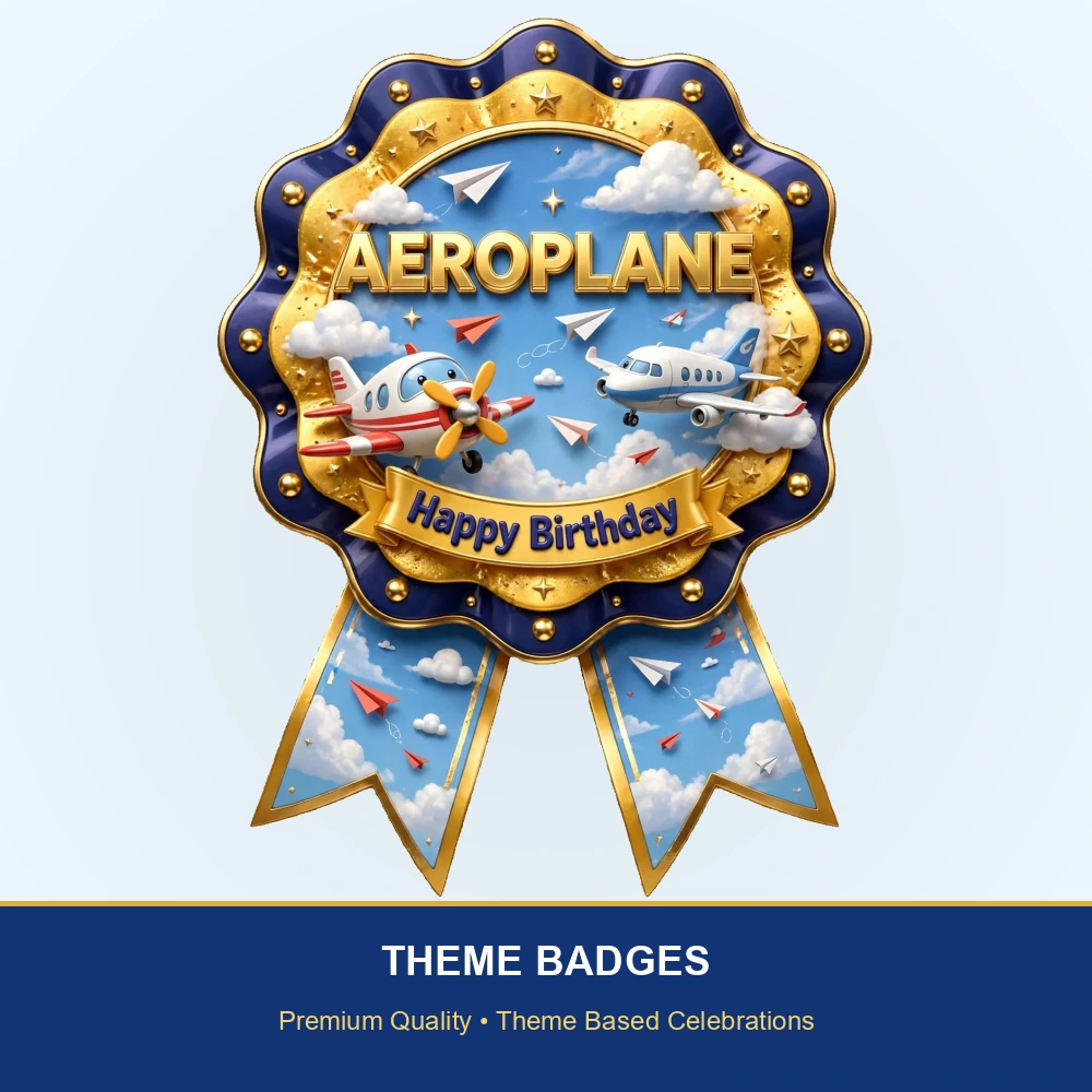 Aeroplane Theme Theme Badges Birthday Party Supplies (PACK OF 16) - 300 GSM Premium Cardstock with Pin (3.7 x 3 Inch) - Premium Party Decor Supply by Party Decor Mall - View 2