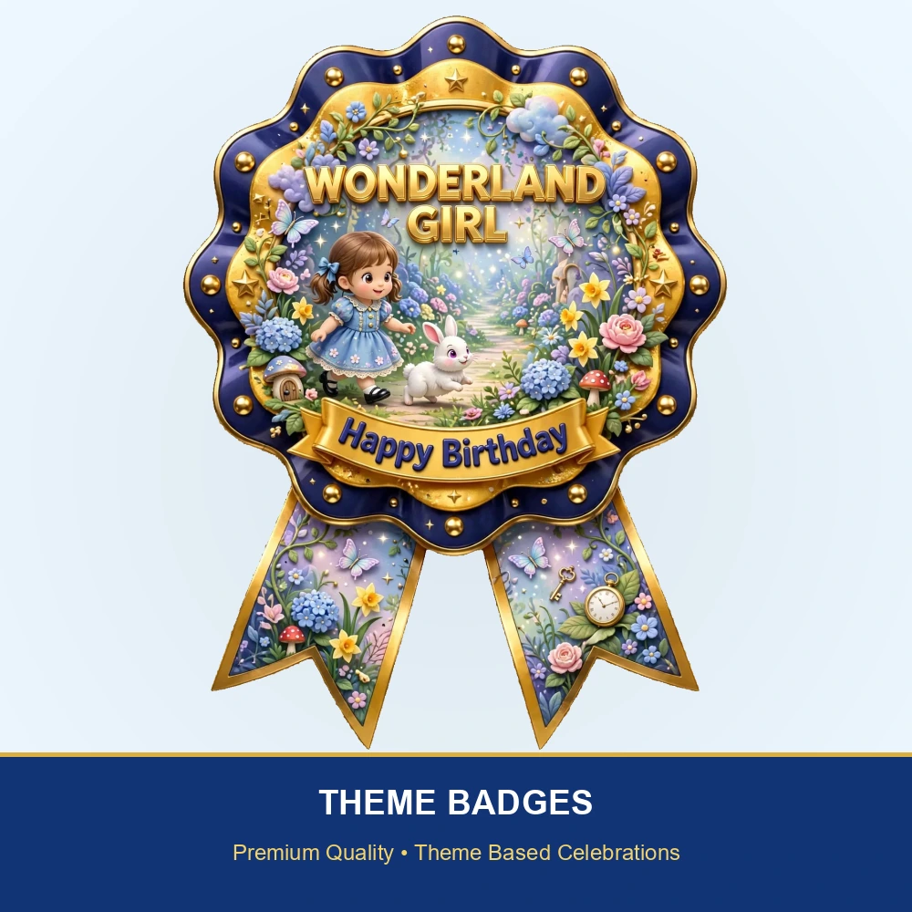 Alice In Wonderland Theme Theme Badges Birthday Party Supplies (PACK OF 16) - 300 GSM Premium Cardstock with Pin (3.7 x 3 Inch) - Premium Party Decor Supply by Party Decor Mall - View 2