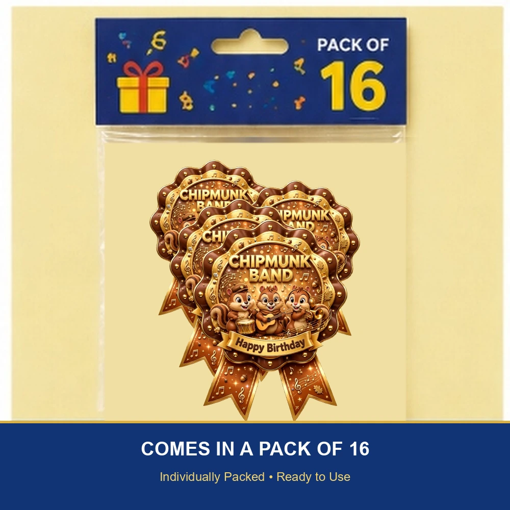 Alvin & Chipmunks Theme Theme Badges Birthday Party Supplies (PACK OF 16) - 300 GSM Premium Cardstock with Pin (3.7 x 3 Inch) - Premium Party Decor Supply by Party Decor Mall - View 6