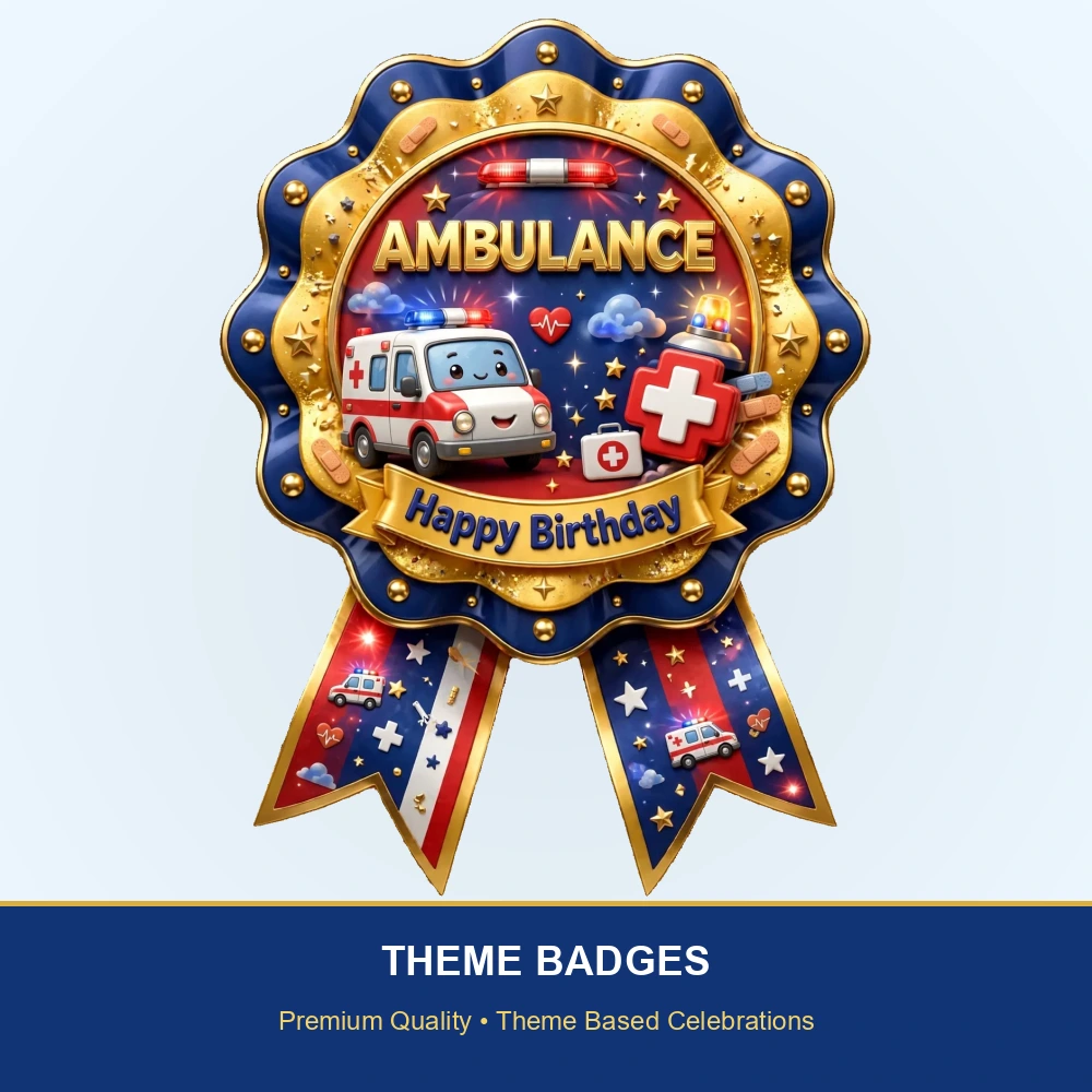 Ambulance Theme Theme Badges Birthday Party Supplies (PACK OF 16) - 300 GSM Premium Cardstock with Pin (3.7 x 3 Inch) - Premium Party Decor Supply by Party Decor Mall - View 2