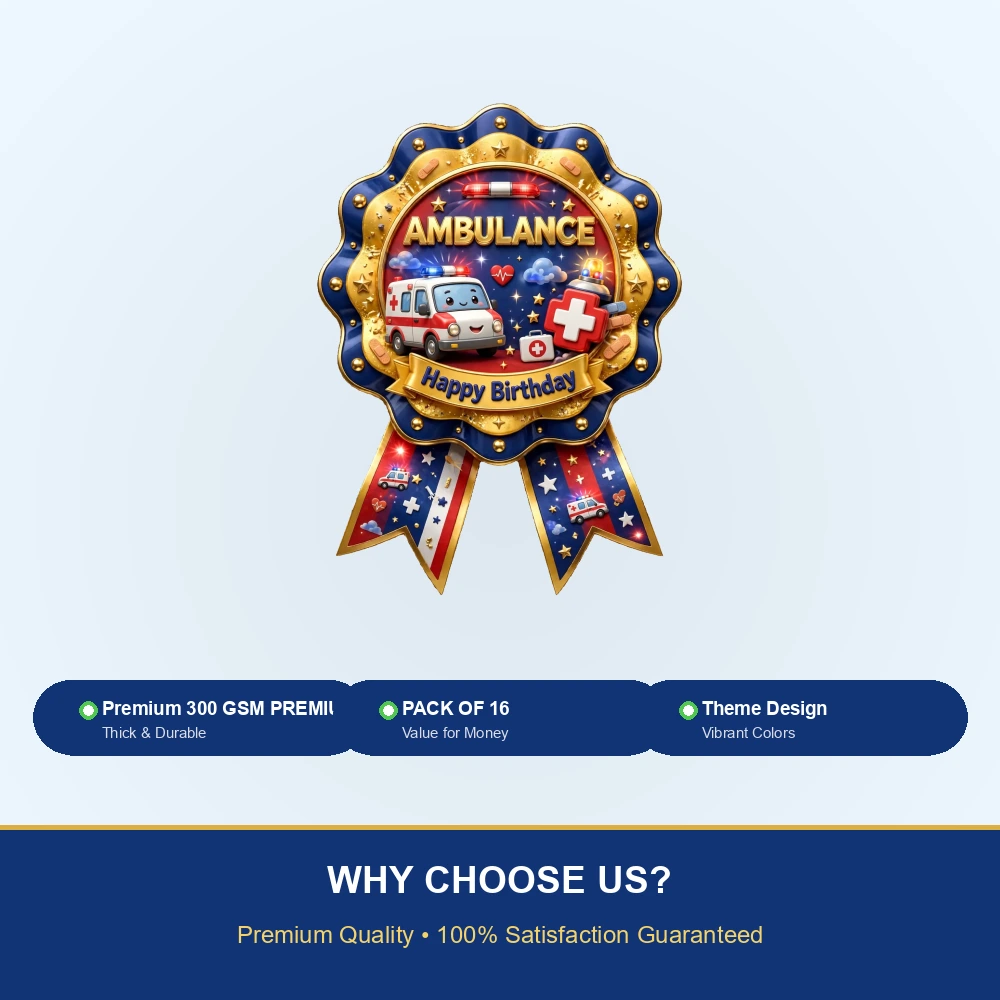 Ambulance Theme Theme Badges Birthday Party Supplies (PACK OF 16) - 300 GSM Premium Cardstock with Pin (3.7 x 3 Inch) - Premium Party Decor Supply by Party Decor Mall - View 7