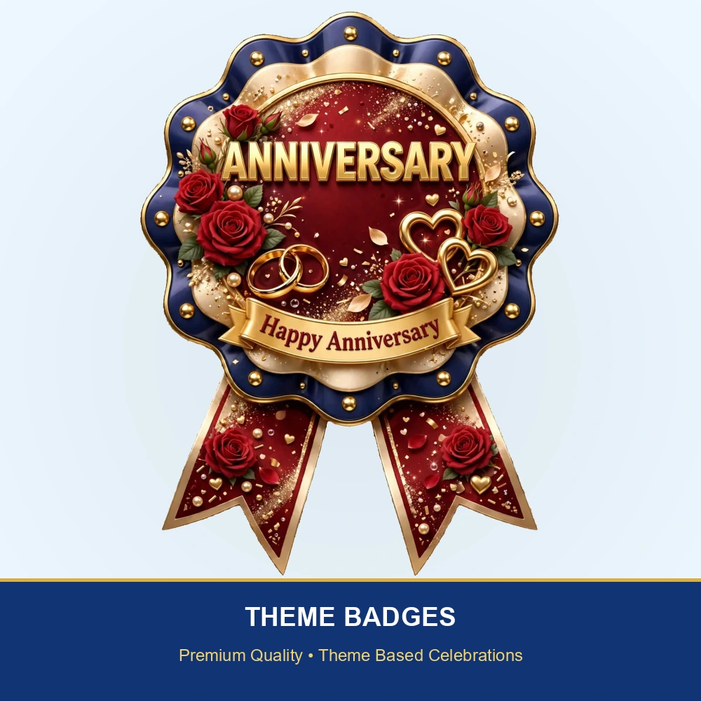 Anniversary Theme Theme Badges Birthday Party Supplies (PACK OF 16) - 300 GSM Premium Cardstock with Pin (3.7 x 3 Inch) - Premium Party Decor Supply by Party Decor Mall - View 2