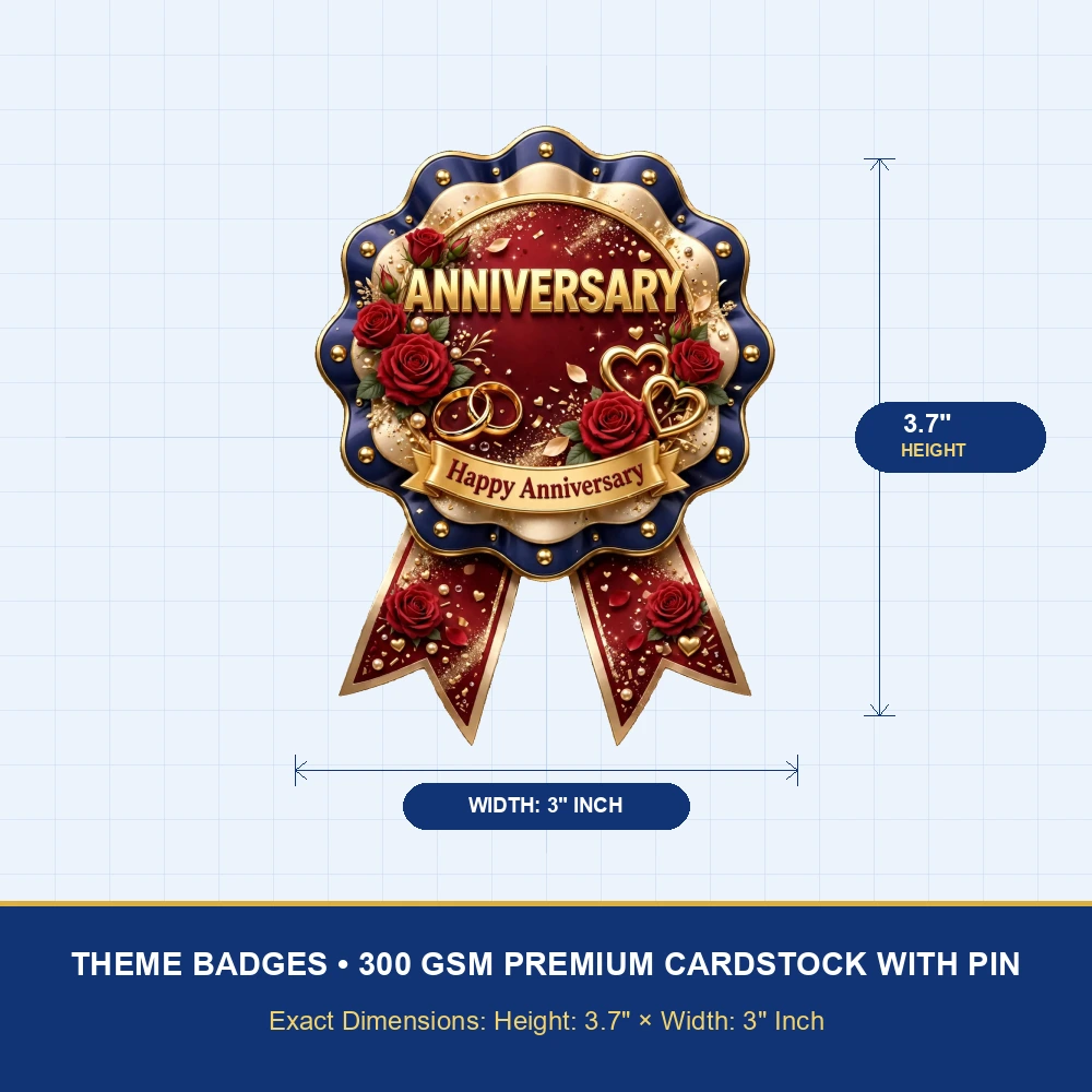Anniversary Theme Theme Badges Birthday Party Supplies (PACK OF 16) - 300 GSM Premium Cardstock with Pin (3.7 x 3 Inch) - Premium Party Decor Supply by Party Decor Mall - View 4