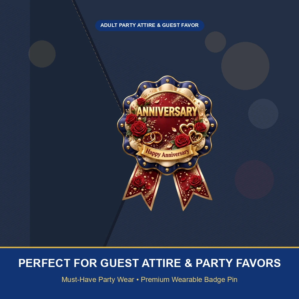 Anniversary Theme Theme Badges Birthday Party Supplies (PACK OF 16) - 300 GSM Premium Cardstock with Pin (3.7 x 3 Inch) - Premium Party Decor Supply by Party Decor Mall - View 5