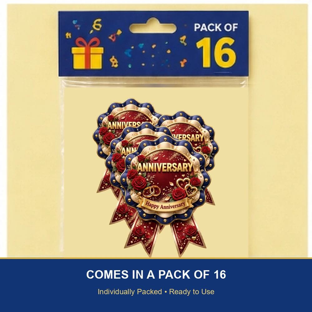 Anniversary Theme Theme Badges Birthday Party Supplies (PACK OF 16) - 300 GSM Premium Cardstock with Pin (3.7 x 3 Inch) - Premium Party Decor Supply by Party Decor Mall - View 6