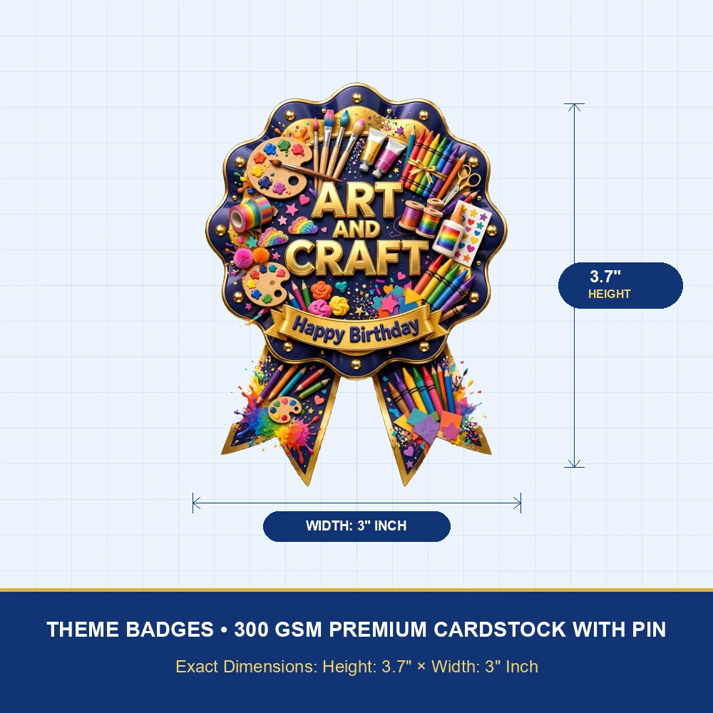 Art & Craft Theme Theme Badges Birthday Party Supplies (PACK OF 16) - 300 GSM Premium Cardstock with Pin (3.7 x 3 Inch) - Premium Party Decor Supply by Party Decor Mall - View 4