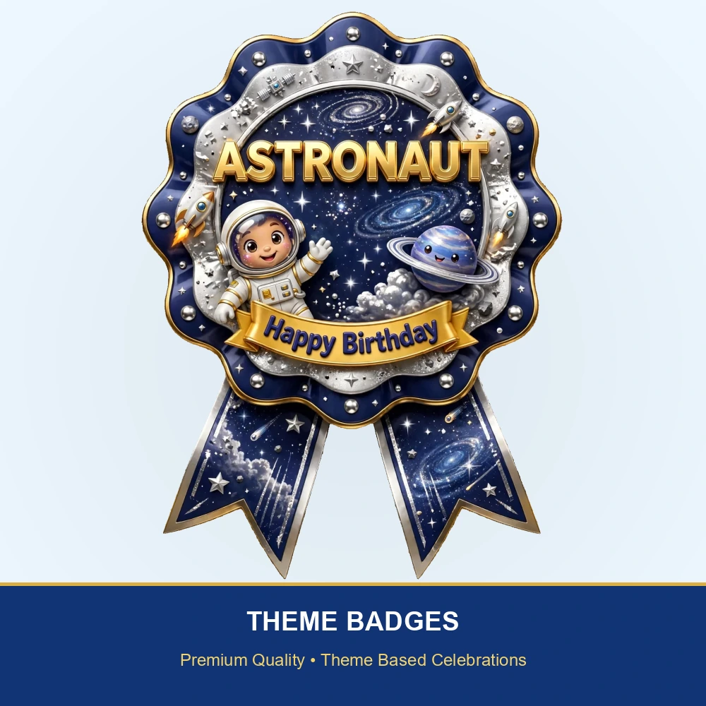 Astronaut Theme Theme Badges Birthday Party Supplies (PACK OF 16) - 300 GSM Premium Cardstock with Pin (3.7 x 3 Inch) - Premium Party Decor Supply by Party Decor Mall - View 2
