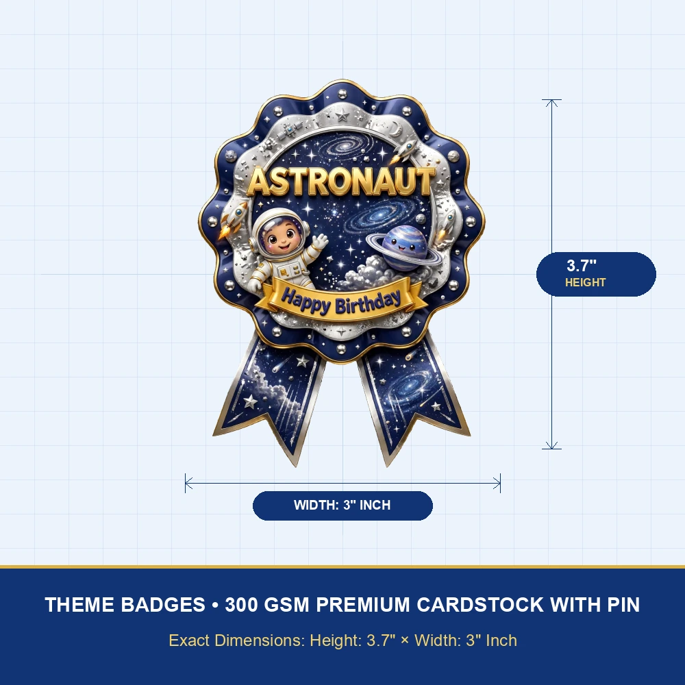 Astronaut Theme Theme Badges Birthday Party Supplies (PACK OF 16) - 300 GSM Premium Cardstock with Pin (3.7 x 3 Inch) - Premium Party Decor Supply by Party Decor Mall - View 4