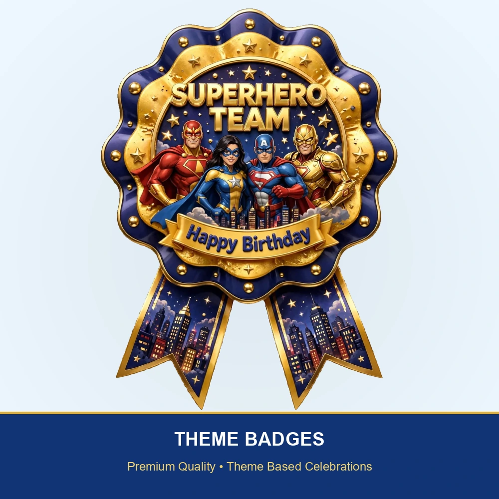 Avengers Theme Theme Badges Birthday Party Supplies (PACK OF 16) - 300 GSM Premium Cardstock with Pin (3.7 x 3 Inch) - Premium Party Decor Supply by Party Decor Mall - View 2
