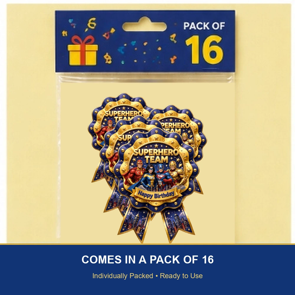 Avengers Theme Theme Badges Birthday Party Supplies (PACK OF 16) - 300 GSM Premium Cardstock with Pin (3.7 x 3 Inch) - Premium Party Decor Supply by Party Decor Mall - View 6