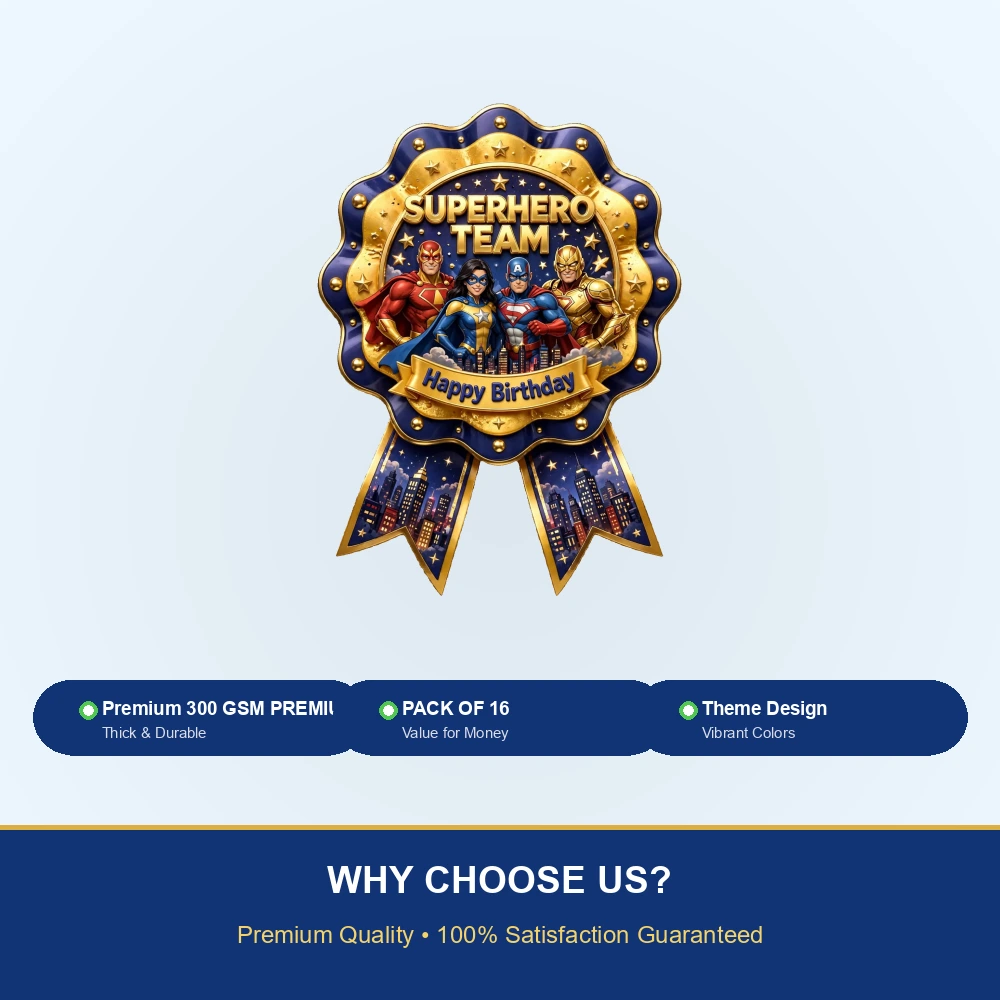 Avengers Theme Theme Badges Birthday Party Supplies (PACK OF 16) - 300 GSM Premium Cardstock with Pin (3.7 x 3 Inch) - Premium Party Decor Supply by Party Decor Mall - View 7