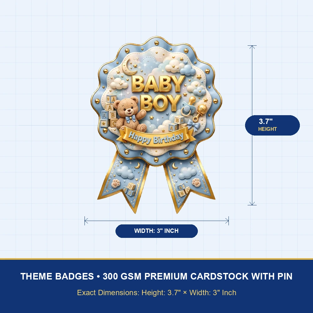 Baby Boy Theme Theme Badges Birthday Party Supplies (PACK OF 16) - 300 GSM Premium Cardstock with Pin (3.7 x 3 Inch) - Premium Party Decor Supply by Party Decor Mall - View 4