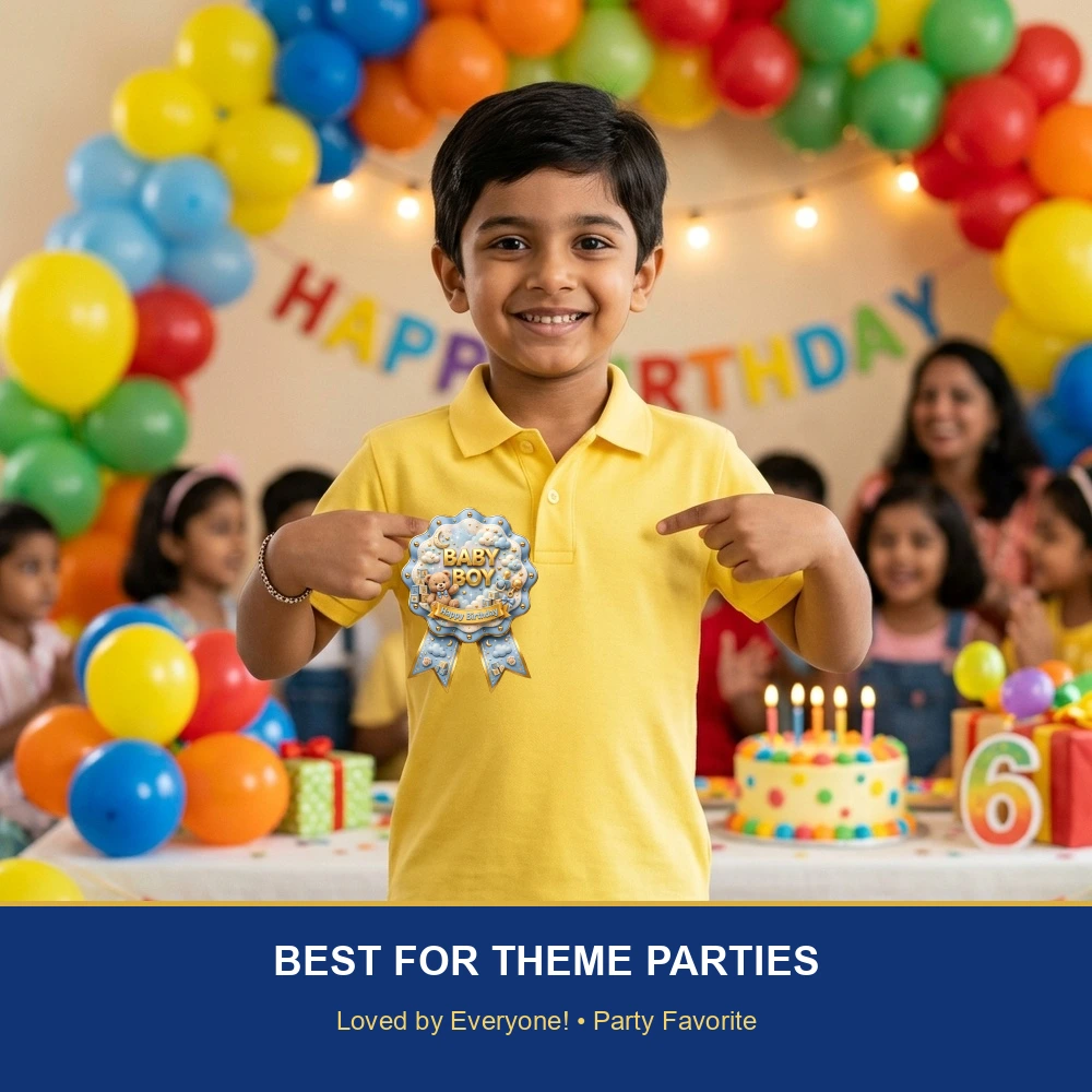 Baby Boy Theme Theme Badges Birthday Party Supplies (PACK OF 16) - 300 GSM Premium Cardstock with Pin (3.7 x 3 Inch) - Premium Party Decor Supply by Party Decor Mall - View 5