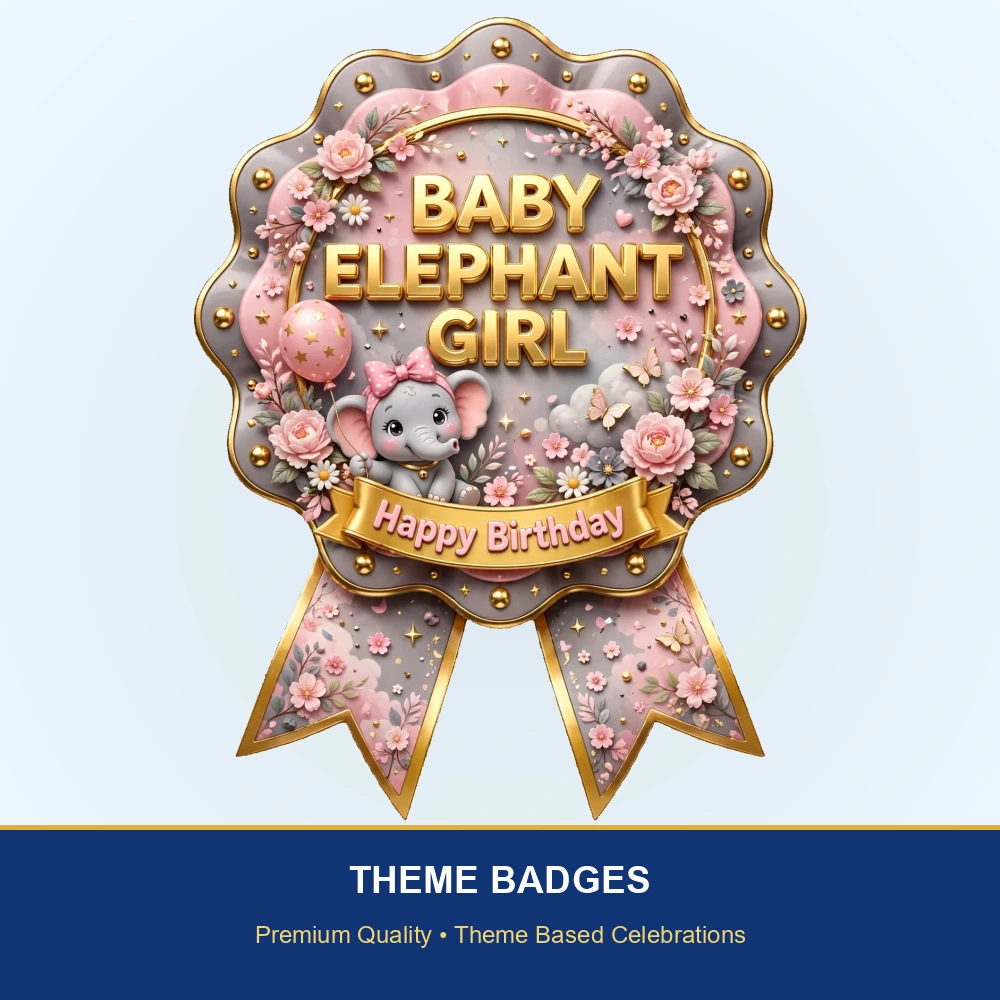 Baby Elephant Girl Theme Theme Badges Birthday Party Supplies (PACK OF 16) - 300 GSM Premium Cardstock with Pin (3.7 x 3 Inch) - Premium Party Decor Supply by Party Decor Mall - View 2