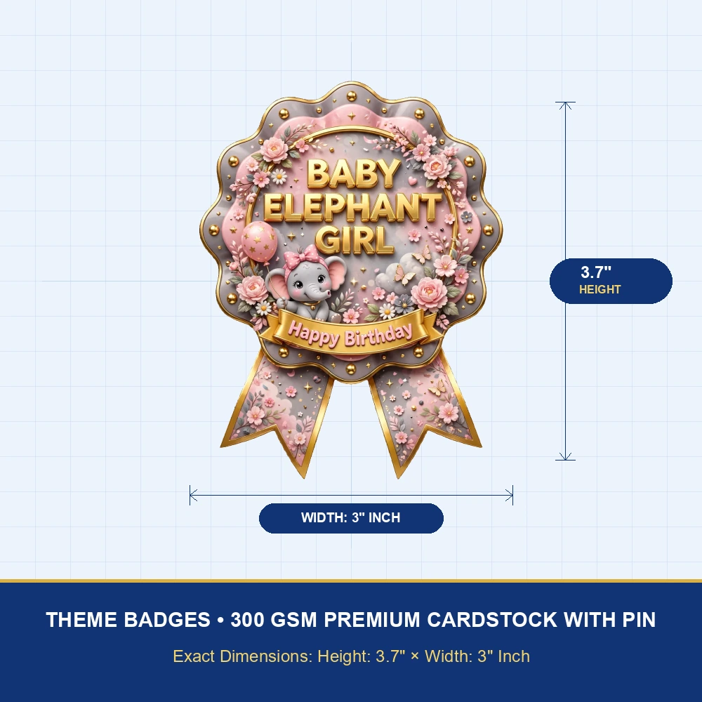 Baby Elephant Girl Theme Theme Badges Birthday Party Supplies (PACK OF 16) - 300 GSM Premium Cardstock with Pin (3.7 x 3 Inch) - Premium Party Decor Supply by Party Decor Mall - View 4