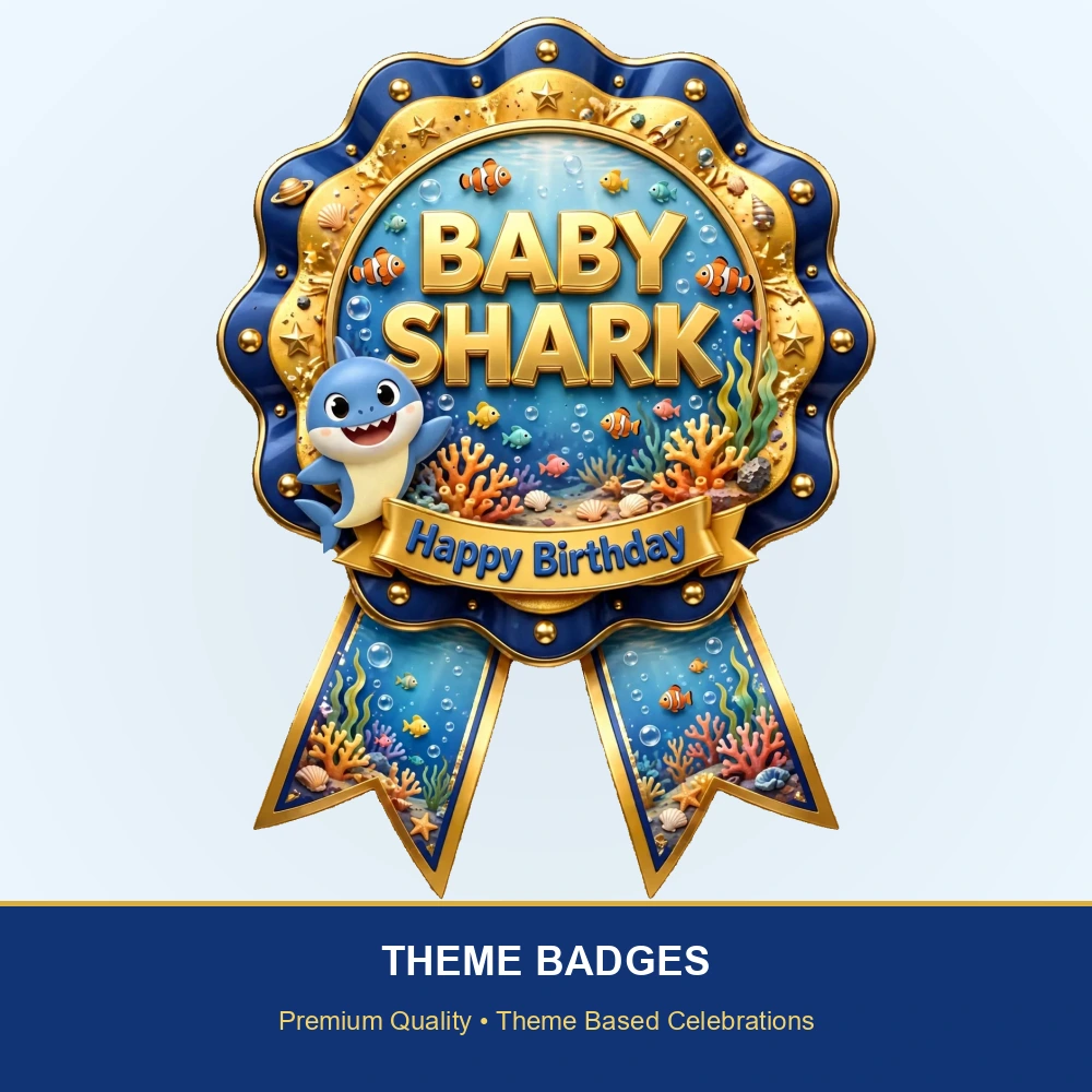 Baby Shark Theme Theme Badges Birthday Party Supplies (PACK OF 16) - 300 GSM Premium Cardstock with Pin (3.7 x 3 Inch) - Premium Party Decor Supply by Party Decor Mall - View 2