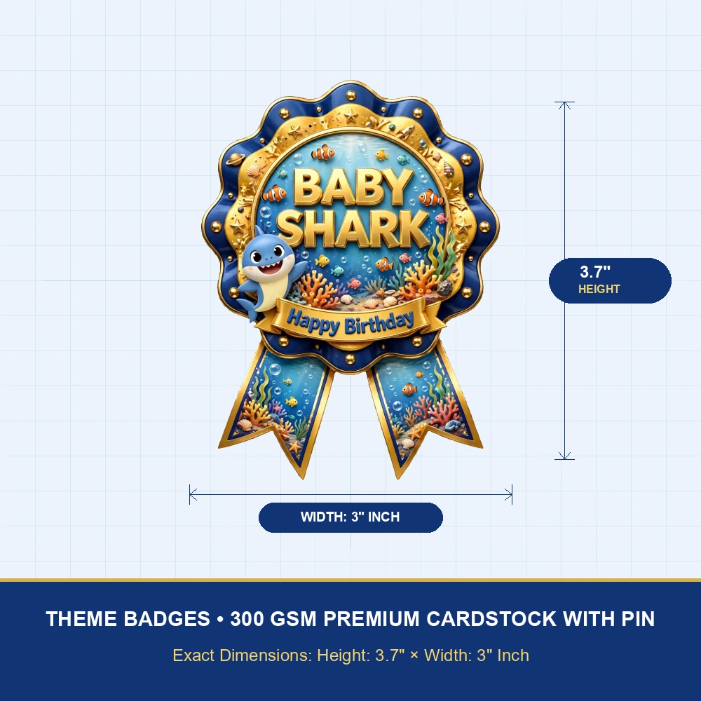 Baby Shark Theme Theme Badges Birthday Party Supplies (PACK OF 16) - 300 GSM Premium Cardstock with Pin (3.7 x 3 Inch) - Premium Party Decor Supply by Party Decor Mall - View 4
