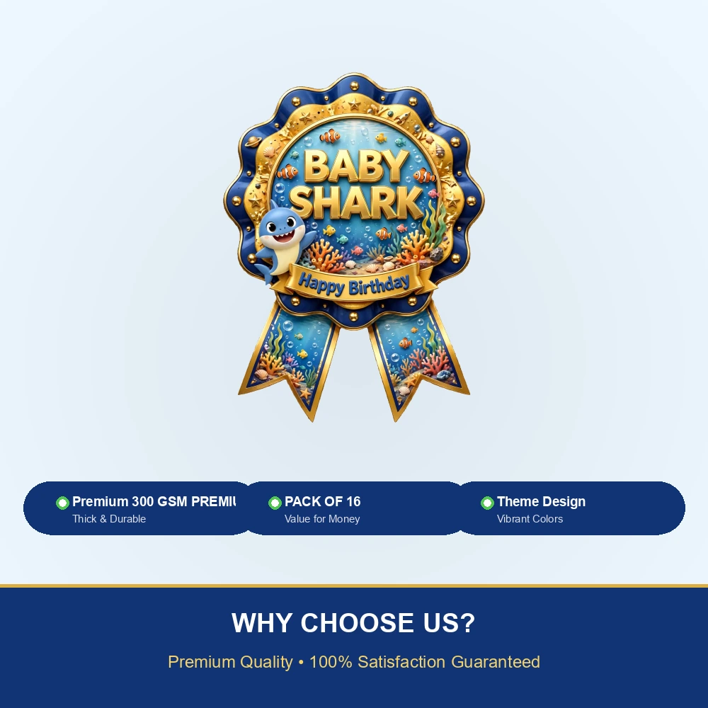Baby Shark Theme Theme Badges Birthday Party Supplies (PACK OF 16) - 300 GSM Premium Cardstock with Pin (3.7 x 3 Inch) - Premium Party Decor Supply by Party Decor Mall - View 7