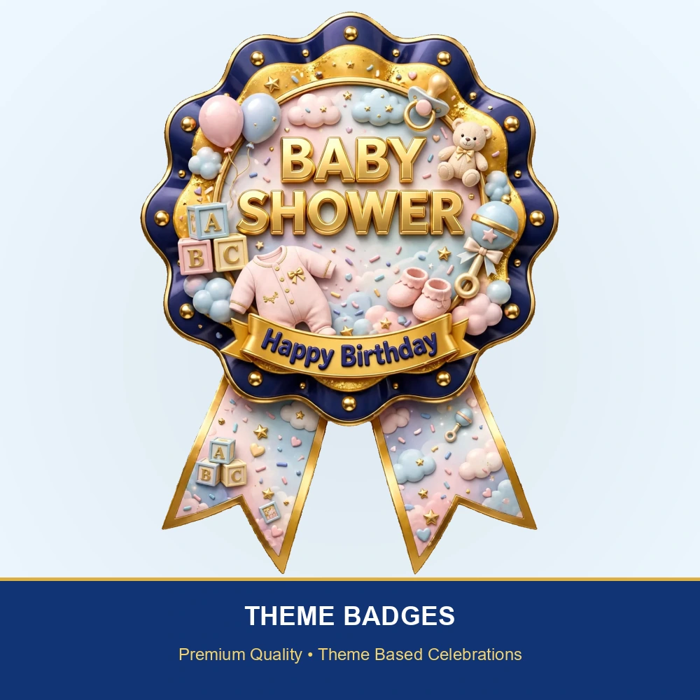 Baby Shower Theme Theme Badges Birthday Party Supplies (PACK OF 16) - 300 GSM Premium Cardstock with Pin (3.7 x 3 Inch) - Premium Party Decor Supply by Party Decor Mall - View 2