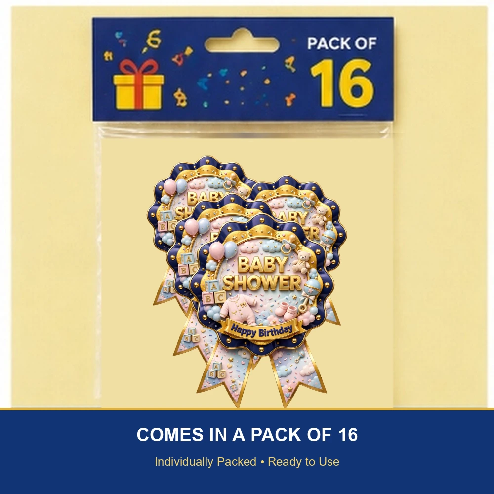 Baby Shower Theme Theme Badges Birthday Party Supplies (PACK OF 16) - 300 GSM Premium Cardstock with Pin (3.7 x 3 Inch) - Premium Party Decor Supply by Party Decor Mall - View 6