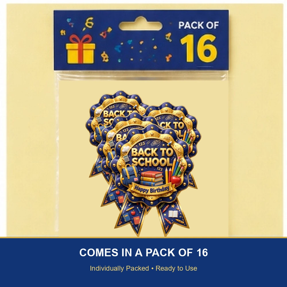 Back To School Theme Theme Badges Birthday Party Supplies (PACK OF 16) - 300 GSM Premium Cardstock with Pin (3.7 x 3 Inch) - Premium Party Decor Supply by Party Decor Mall - View 6