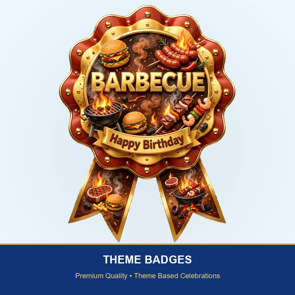 Barbecue Theme Theme Badges Birthday Party Supplies (PACK OF 16) - 300 GSM Premium Cardstock with Pin (3.7 x 3 Inch) - Premium Party Decor Supply by Party Decor Mall - View 2