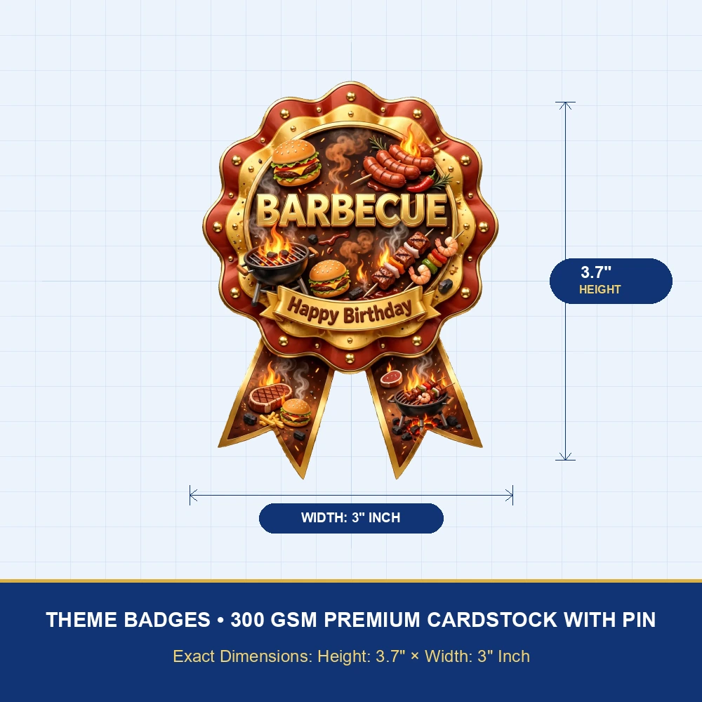 Barbecue Theme Theme Badges Birthday Party Supplies (PACK OF 16) - 300 GSM Premium Cardstock with Pin (3.7 x 3 Inch) - Premium Party Decor Supply by Party Decor Mall - View 4