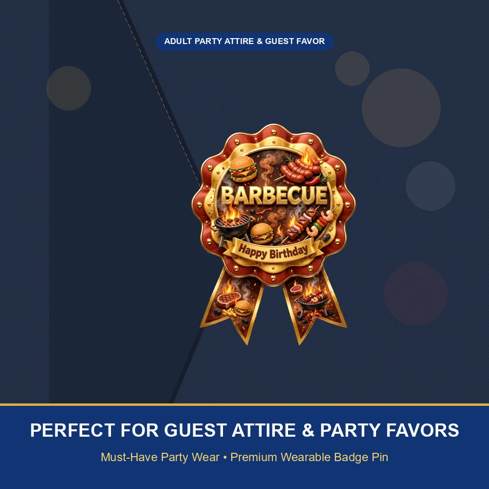 Barbecue Theme Theme Badges Birthday Party Supplies (PACK OF 16) - 300 GSM Premium Cardstock with Pin (3.7 x 3 Inch) - Premium Party Decor Supply by Party Decor Mall - View 5