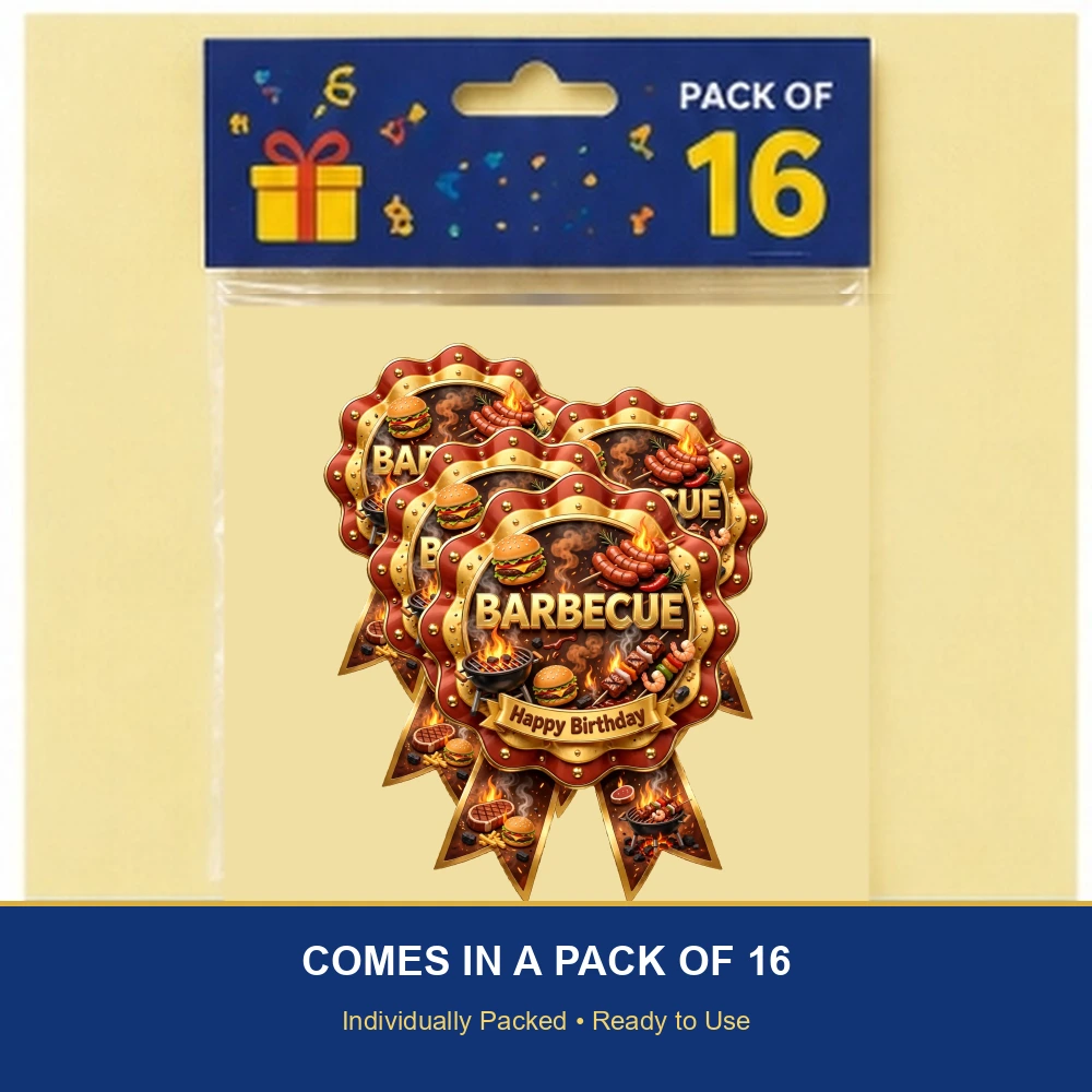 Barbecue Theme Theme Badges Birthday Party Supplies (PACK OF 16) - 300 GSM Premium Cardstock with Pin (3.7 x 3 Inch) - Premium Party Decor Supply by Party Decor Mall - View 6