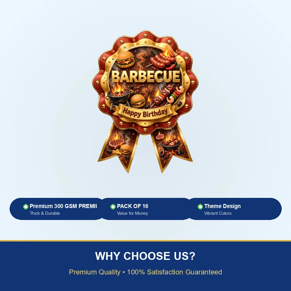 Barbecue Theme Theme Badges Birthday Party Supplies (PACK OF 16) - 300 GSM Premium Cardstock with Pin (3.7 x 3 Inch) - Premium Party Decor Supply by Party Decor Mall - View 7