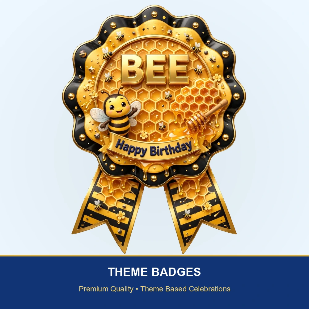 Bee Theme Theme Badges Birthday Party Supplies (PACK OF 16) - 300 GSM Premium Cardstock with Pin (3.7 x 3 Inch) - Premium Party Decor Supply by Party Decor Mall - View 2