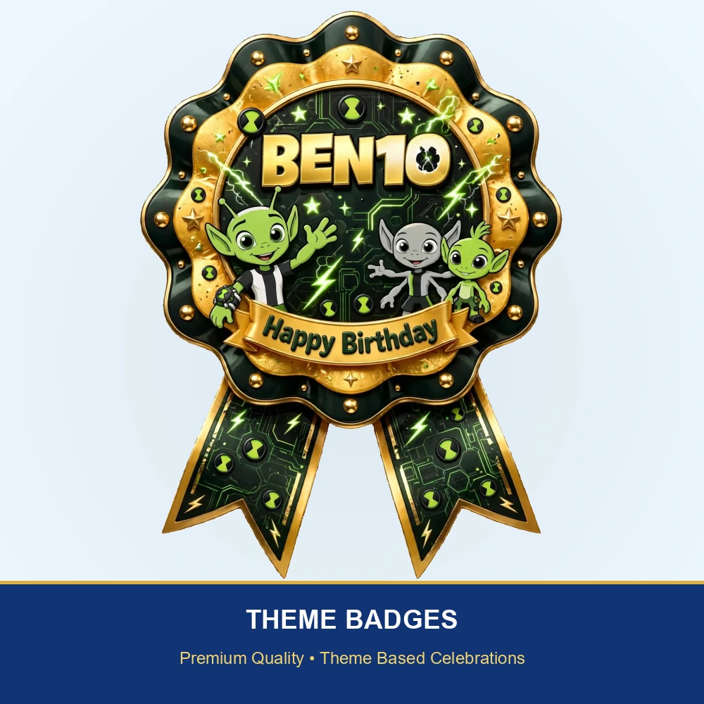 Ben10 Theme Theme Badges Birthday Party Supplies (PACK OF 16) - 300 GSM Premium Cardstock with Pin (3.7 x 3 Inch) - Premium Party Decor Supply by Party Decor Mall - View 2