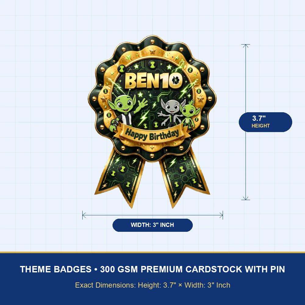 Ben10 Theme Theme Badges Birthday Party Supplies (PACK OF 16) - 300 GSM Premium Cardstock with Pin (3.7 x 3 Inch) - Premium Party Decor Supply by Party Decor Mall - View 4