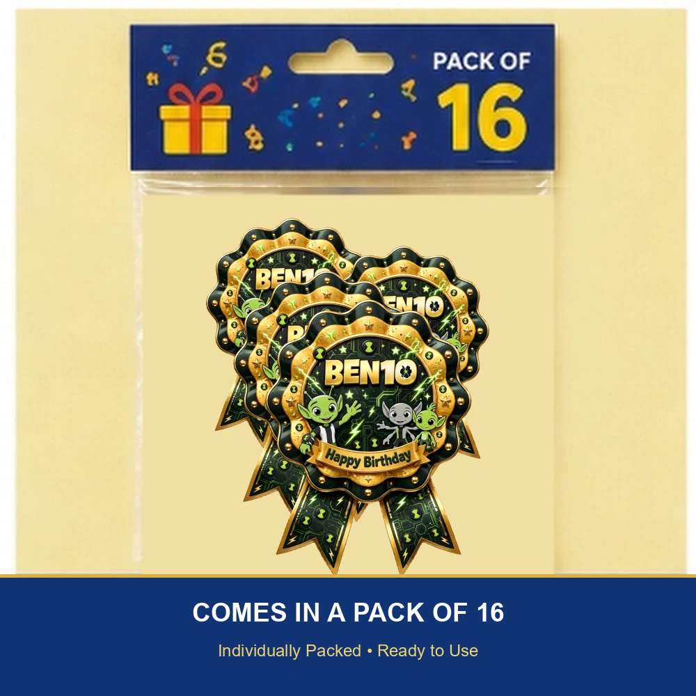 Ben10 Theme Theme Badges Birthday Party Supplies (PACK OF 16) - 300 GSM Premium Cardstock with Pin (3.7 x 3 Inch) - Premium Party Decor Supply by Party Decor Mall - View 6