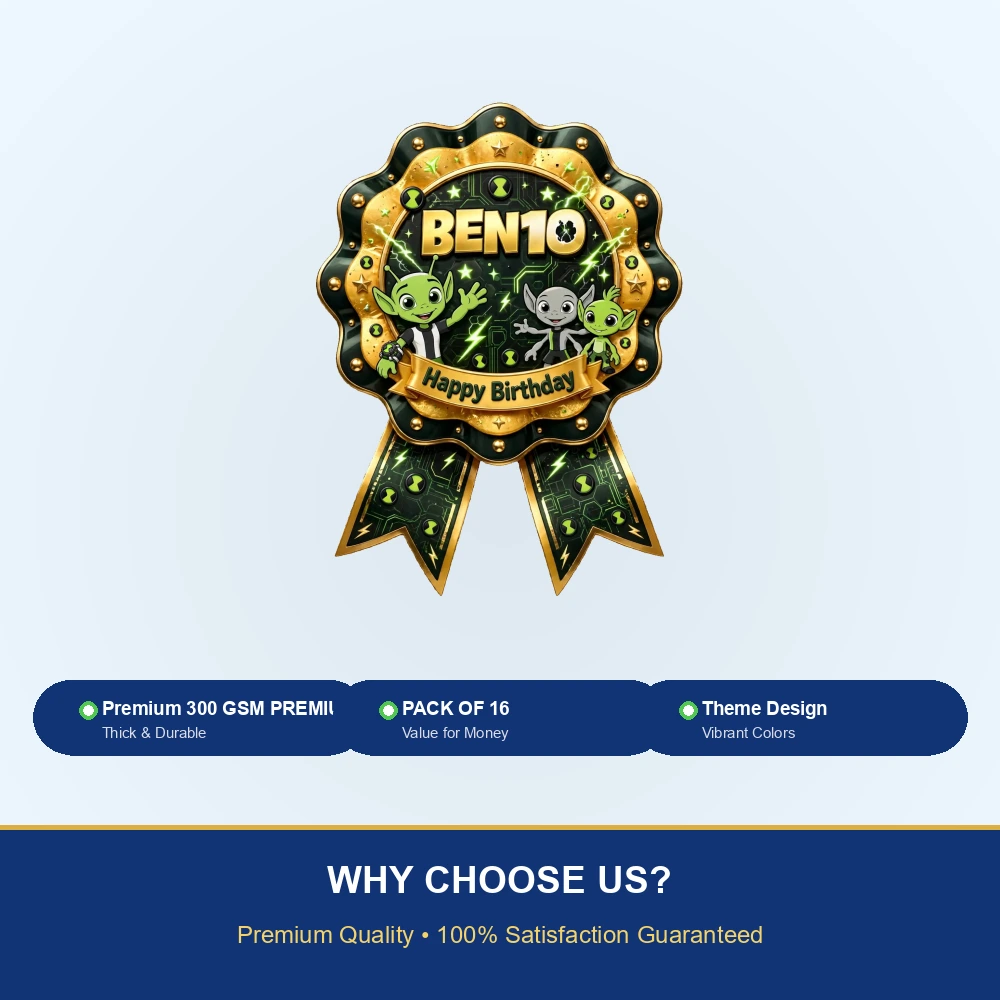 Ben10 Theme Theme Badges Birthday Party Supplies (PACK OF 16) - 300 GSM Premium Cardstock with Pin (3.7 x 3 Inch) - Premium Party Decor Supply by Party Decor Mall - View 7