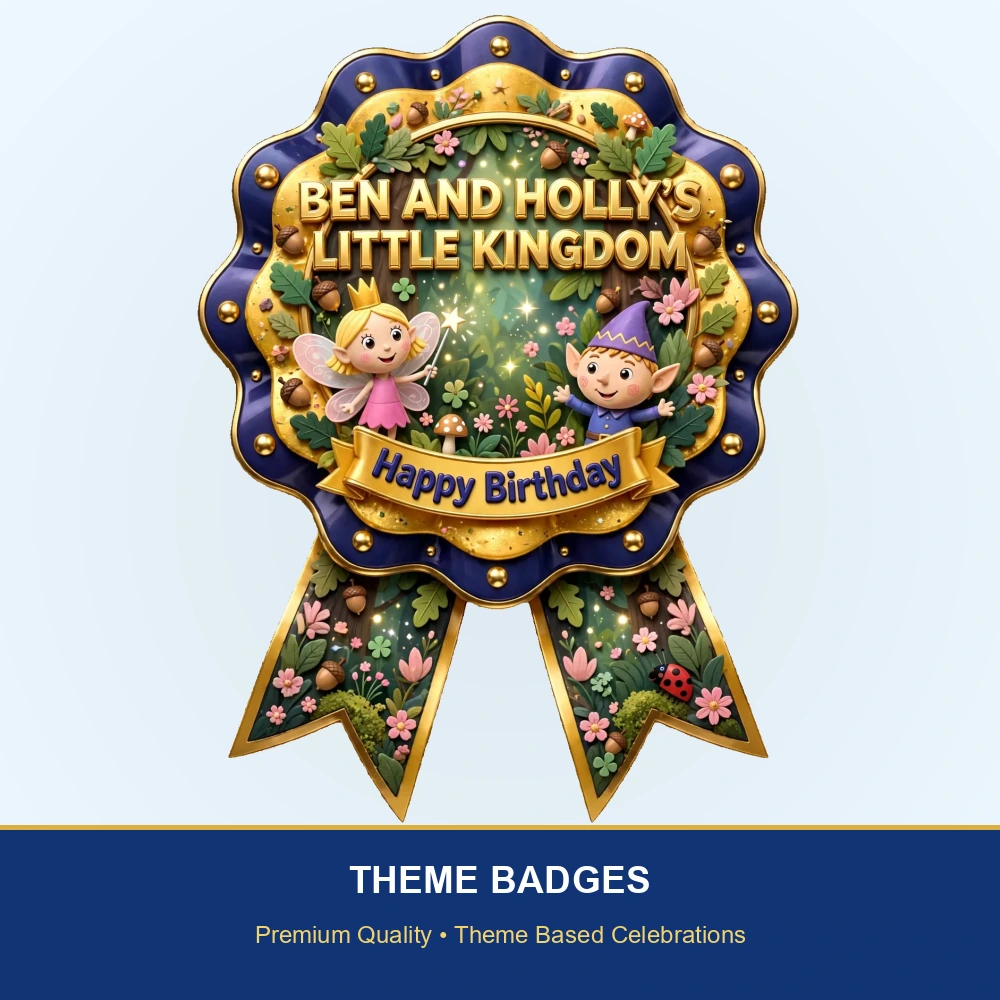 Ben & Holly's Little Kingdom Theme Theme Badges Birthday Party Supplies (PACK OF 16) - 300 GSM Premium Cardstock with Pin (3.7 x 3 Inch) - Premium Party Decor Supply by Party Decor Mall - View 2