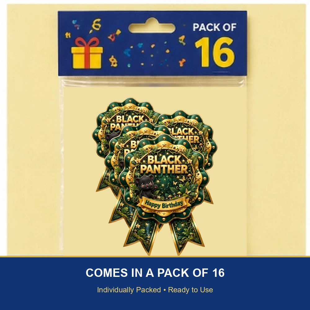 Black Panther Theme Theme Badges Birthday Party Supplies (PACK OF 16) - 300 GSM Premium Cardstock with Pin (3.7 x 3 Inch) - Premium Party Decor Supply by Party Decor Mall - View 6