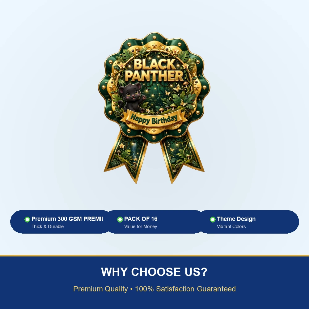Black Panther Theme Theme Badges Birthday Party Supplies (PACK OF 16) - 300 GSM Premium Cardstock with Pin (3.7 x 3 Inch) - Premium Party Decor Supply by Party Decor Mall - View 7